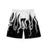 Short de Plage Pieuvre Galaxie Contrasté Imprimé à Cordon - Noir 2XL