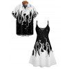 Contrast Octopus Galaxy Print V Neck Spaghetti Strap Mini Dress And Short Sleeve Shirt Matching Outfit - Noir S | US 4