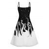 Contrast Octopus Galaxy Print V Neck Spaghetti Strap Mini Dress And Short Sleeve Shirt Matching Outfit - Noir S | US 4