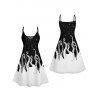 Contrast Octopus Galaxy Print V Neck Spaghetti Strap Mini Dress And Short Sleeve Shirt Matching Outfit - Noir S | US 4