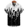 Contrast Octopus Galaxy Print V Neck Spaghetti Strap Mini Dress And Short Sleeve Shirt Matching Outfit - Noir S | US 4