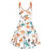 Dinosaur Palm Tree Print Hawaii Vacation V Neck Mini Dress And Short Sleeve Shirt Matching Outfit - Orange S | US 4