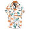 Dinosaur Palm Tree Print Hawaii Vacation V Neck Mini Dress And Short Sleeve Shirt Matching Outfit - Orange S | US 4