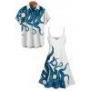 Contrast Octopus Print V Neck Spaghetti Strap Mini Dress And Short Sleeve Shirt Matching Outfit - Blanc S | US 4