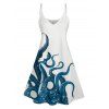 Contrast Octopus Print V Neck Spaghetti Strap Mini Dress And Short Sleeve Shirt Matching Outfit - Blanc S | US 4