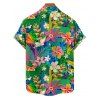 Hawaii Vacation Tropical Leaf Flower Print V Neck Mini Dress And Short Sleeve Shirt Matching Outfit - Vert profond S | US 4