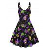 Carnival Mask Crown Print V Neck Mini Dress And Short Sleeve Shirt Matching Outfit - Noir S | US 4