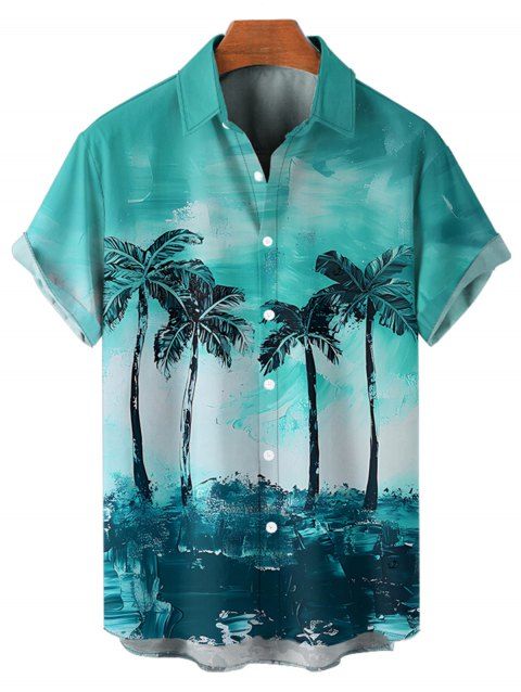 Chemise de Plage de Vacances Palmier Imprimé à Manches Courtes