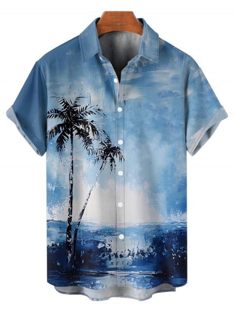 Chemise de Plage de Vacances Arbre Palmier Imprimé Boutonnée à Manches Courtes