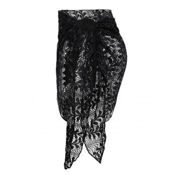 Leaf Pattern Sheer Mesh Vacation Beach Coverup Skirt