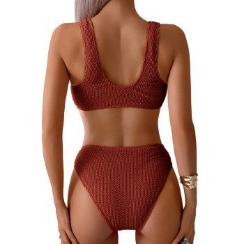 Textured Solid Color Padded Ruched Beach Two Piece Swimsuit