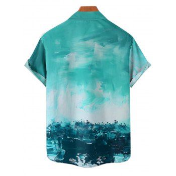 Beach Palm Tree Painting Print Short Sleeve Vacation Shirt 