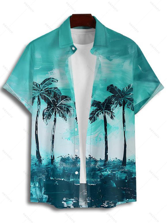 Chemise de Plage de Vacances Palmier Imprimé à Manches Courtes - Vert clair M