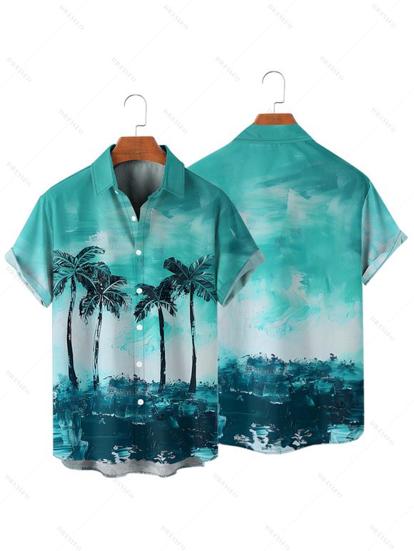 Chemise de Plage de Vacances Palmier Imprimé à Manches Courtes - Vert clair M