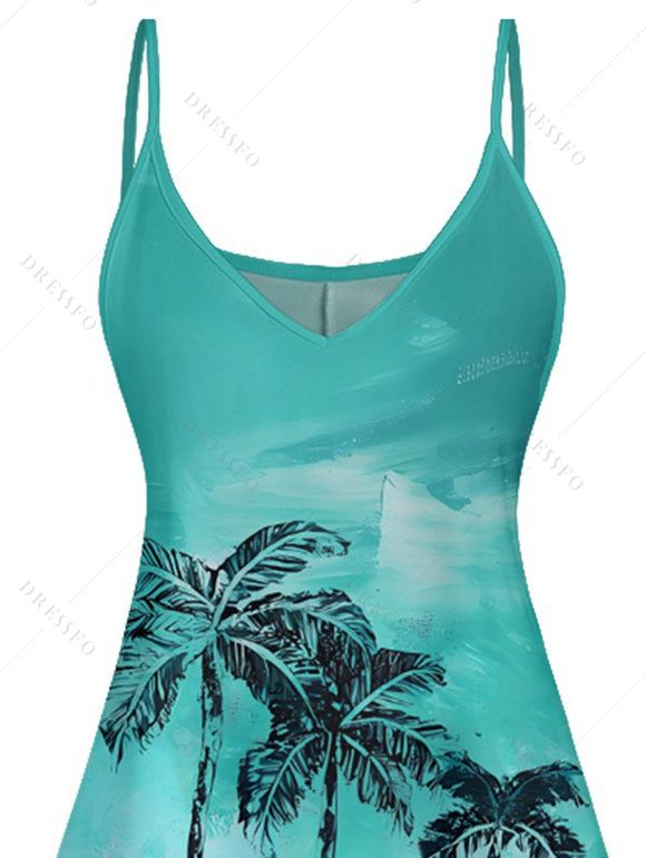 Mini Robe Arbre de Vacances Ligne A Palmier Imprimée à Bretelle Fine - Vert clair XL | US 12