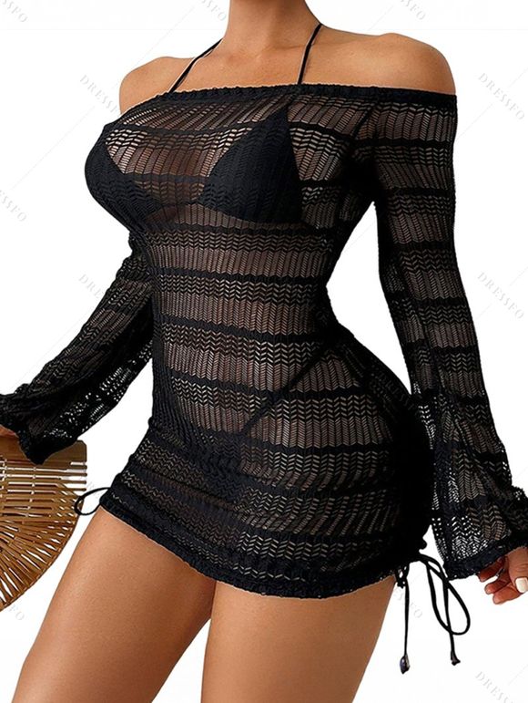 Mini Robe Cache-Maillot de Plage Plissée à Zigzag - Noir XL | US 10