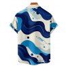 Chemise de Vacances Boutonnée Eau Imprimée Partout à Manches Courtes - Bleu profond 5XL