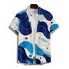 Chemise de Vacances Boutonnée Eau Imprimée Partout à Manches Courtes - Bleu profond M