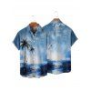 Chemise de Plage de Vacances Arbre Palmier Imprimé Boutonnée à Manches Courtes - Vert clair 5XL