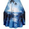 Mini Robe de Plage Ligne A Palmier Anneau en O Imprimé à Col V - Bleu XXL | US 14