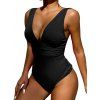 Maillot de Bain Une-Pièce Texturé Rembourré à Col Plongeant Couleur Unie - Noir XL | US 10