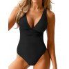 Maillot de Bain Une-Pièce Texturé Rembourré à Col Plongeant Couleur Unie - Noir XL | US 10