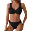 Maillot de Bain de Plage Texturé Plissé Matelassé en Couleur Unie Deux Pièces - Noir XL | US 10