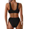 Maillot de Bain de Plage Texturé Plissé Matelassé en Couleur Unie Deux Pièces - Noir XL | US 10