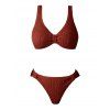 Maillot de Bain de Plage Texturé Plissé Matelassé en Couleur Unie Deux Pièces - Rouge foncé XL | US 10