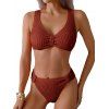 Maillot de Bain de Plage Texturé Plissé Matelassé en Couleur Unie Deux Pièces - Rouge foncé M | US 6