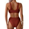 Maillot de Bain de Plage Texturé Plissé Matelassé en Couleur Unie Deux Pièces - Rouge foncé M | US 6