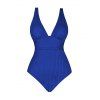 Maillot de Bain Une-Pièce Texturé Rembourré à Col Plongeant Couleur Unie - Bleu profond M | US 6