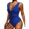 Maillot de Bain Une-Pièce Texturé Rembourré à Col Plongeant Couleur Unie - Bleu profond M | US 6