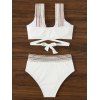 Maillot de Bain Bikini Zigzag Découpé Arc-en-ciel à Taille Haute Deux Pièces - Blanc XL | US 10