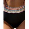 Maillot de Bain Bikini Zigzag Découpé Arc-en-ciel à Taille Haute Deux Pièces - Noir XL | US 10