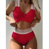 Maillot de Bain Bikini Zigzag Découpé Arc-en-ciel à Taille Haute Deux Pièces - Rouge XL | US 10