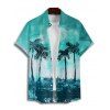 Palm Tree Beach Painting Print A Line V Neck Mini Vacation Dress And Short Sleeve Shirt Matching Outfit - Vert clair S | US 4