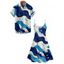 Allover Wave Print V Neck Spaghetti Strap A Line Mini Dress And Short Sleeve Shirt Matching Outfit - Bleu S | US 4