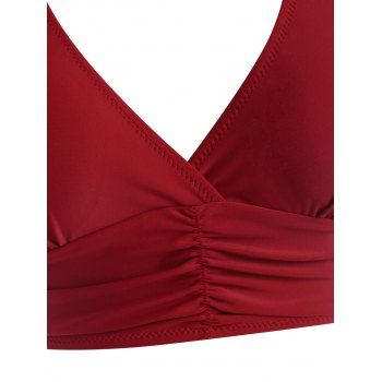 Tummy Control Tankini Swimsuit Vintage Swimwear Polka Dot Ruched Crisscross Summer Beach Bathing Suit 