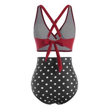 Tummy Control Tankini Swimsuit Vintage Swimwear Polka Dot Ruched Crisscross Summer Beach Bathing Suit 