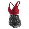 Tummy Control Tankini Swimsuit Vintage Swimwear Polka Dot Ruched Crisscross Summer Beach Bathing Suit - DEEP RED 2XL