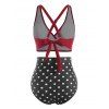 Tummy Control Tankini Swimsuit Vintage Swimwear Polka Dot Ruched Crisscross Summer Beach Bathing Suit - DEEP RED 2XL