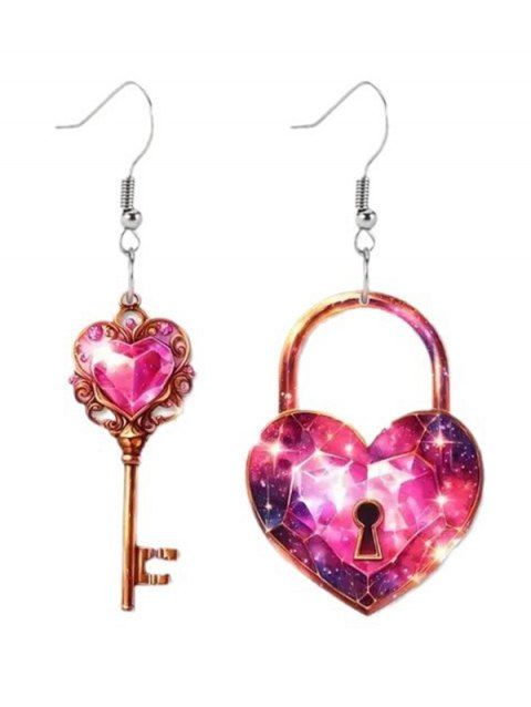 Boucles D'Oreilles Romantiques en Acrylique Motif Cœur et Clef pour la Saint-Valentin