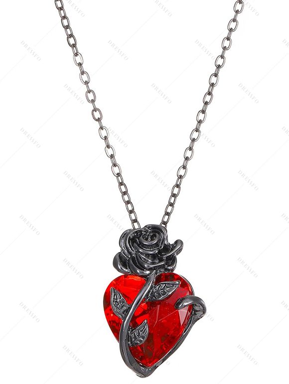 Collier Ras-de-Cou Motif Rose et Cœur Style Gothique pour la Saint-Valentin - Rouge 