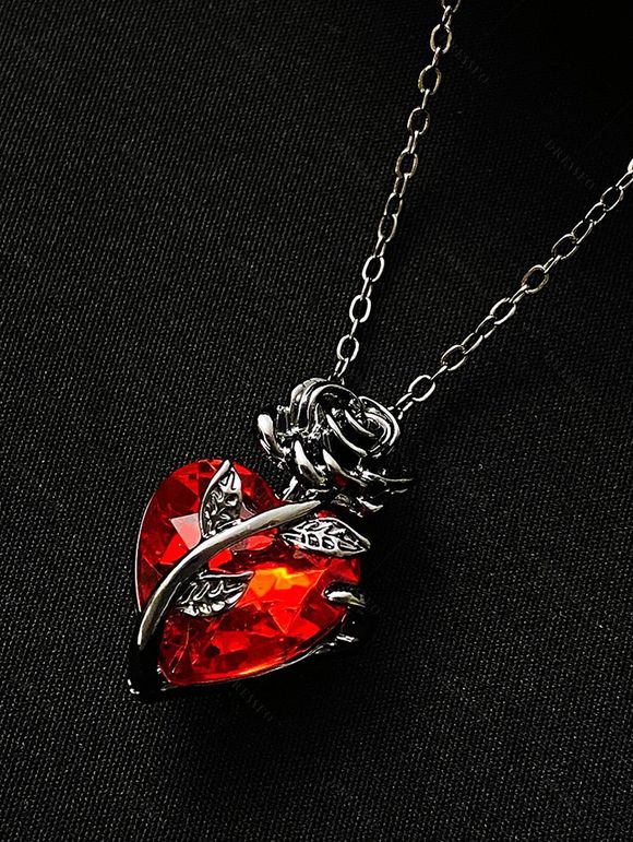 Collier Ras-de-Cou Motif Rose et Cœur Style Gothique pour la Saint-Valentin - Rouge 