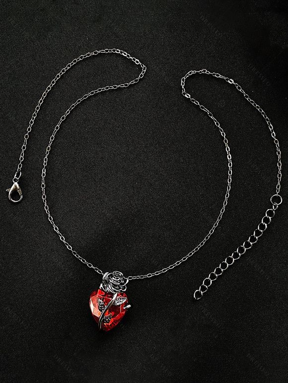Collier Ras-de-Cou Motif Rose et Cœur Style Gothique pour la Saint-Valentin - Rouge 