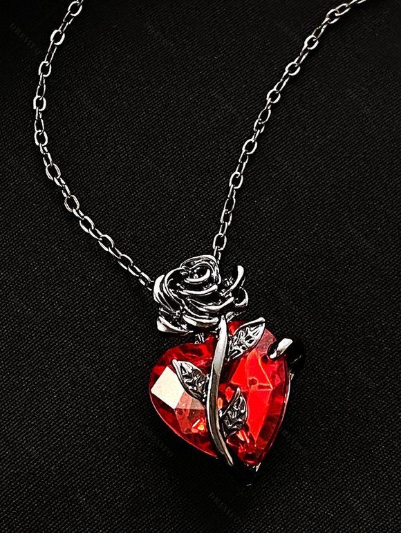 Collier Ras-de-Cou Motif Rose et Cœur Style Gothique pour la Saint-Valentin - Rouge 