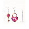 Boucles D'Oreilles Romantiques en Acrylique Motif Cœur et Clef pour la Saint-Valentin - Rouge 