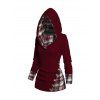 Twisted Cable Knit Plaid Print Hooded Sweater and Lace Up Flare Jeans Heart Rose Rivet Drop Earrings Outfit - Rouge foncé S | US 4