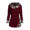 Twisted Cable Knit Plaid Print Hooded Sweater and Lace Up Flare Jeans Heart Rose Rivet Drop Earrings Outfit - Rouge foncé S | US 4